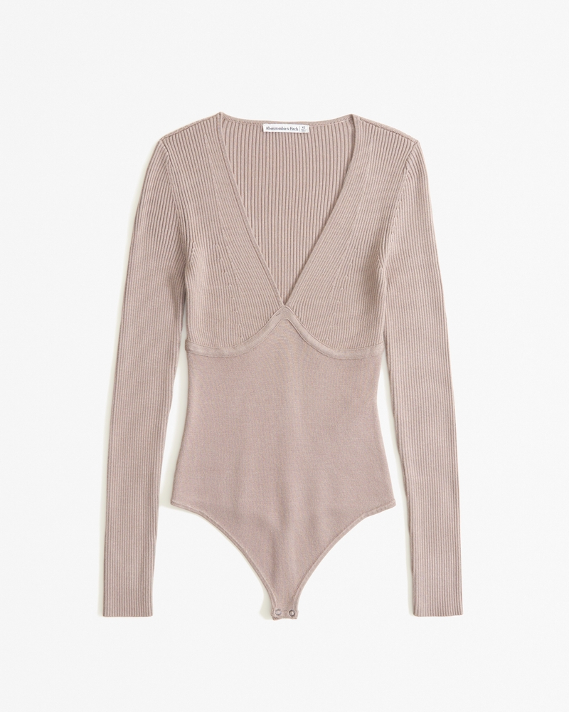 Women's Long-Sleeve V-Neck Sweater Bodysuit | Women's Tops