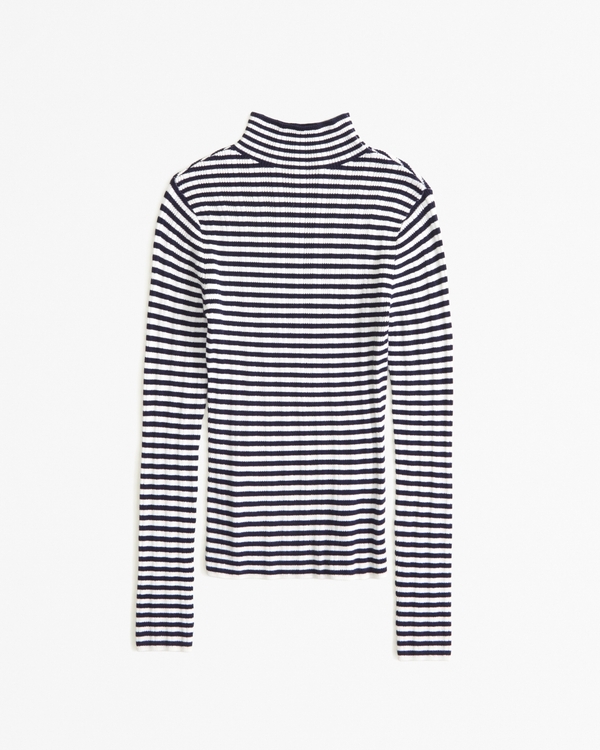 Slim Rib Turtleneck Sweater, Navy Stripe