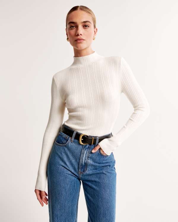 Slim Rib Turtleneck Sweater, White