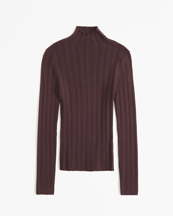 Slim Rib Turtleneck Sweater, Dark Brown