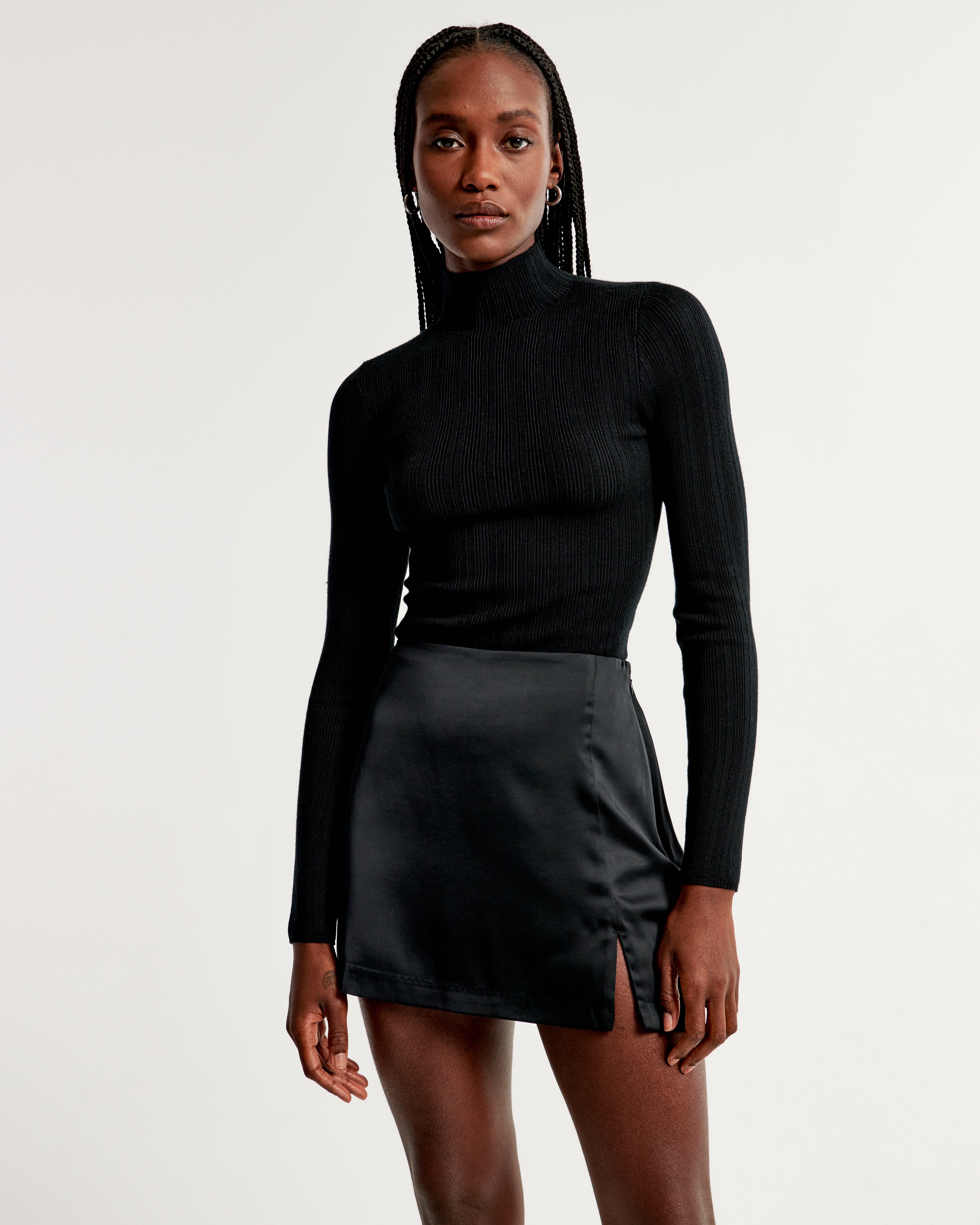 Black turtleneck ribbed sweater best sale