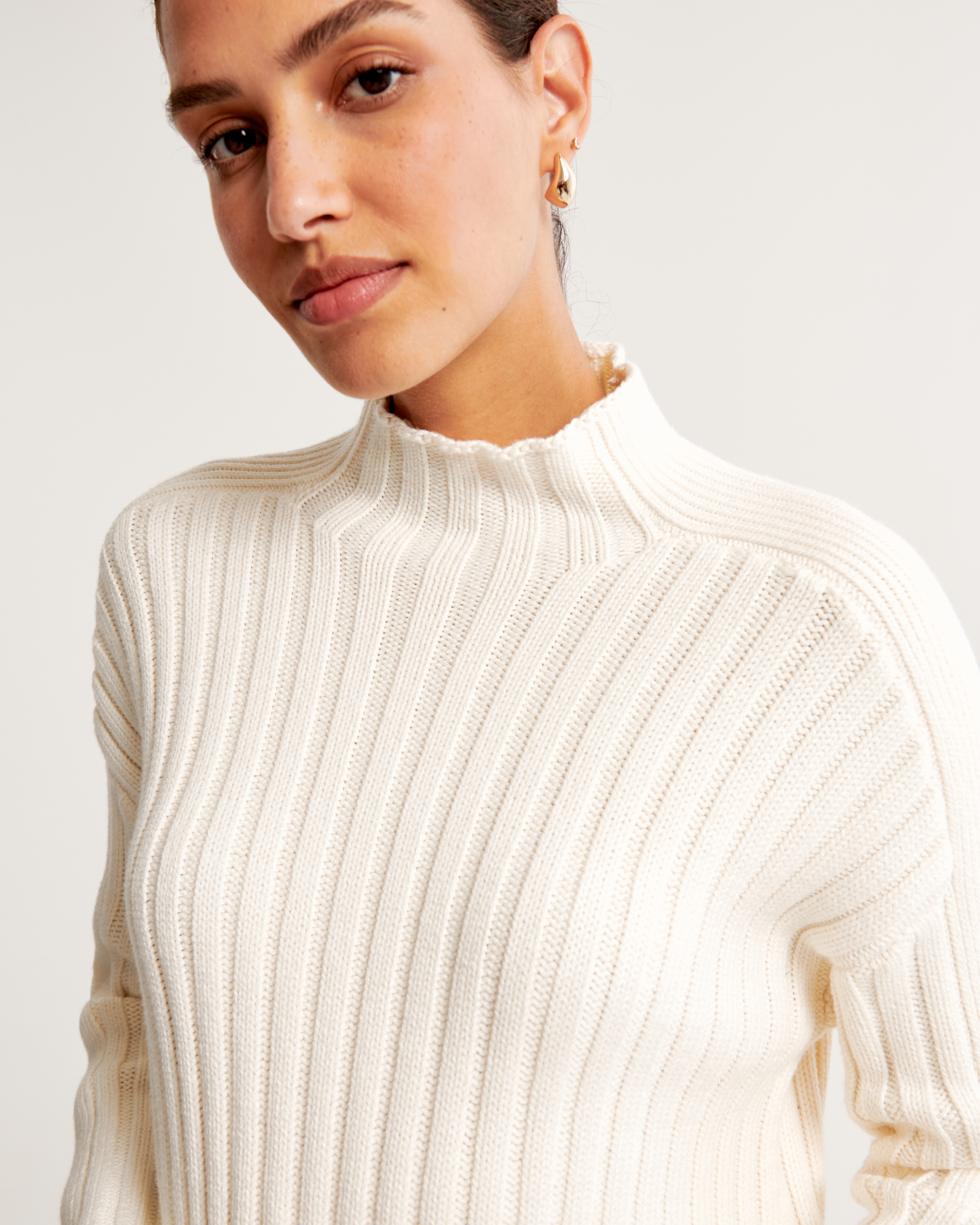 Cream ribbed 2024 polo neck