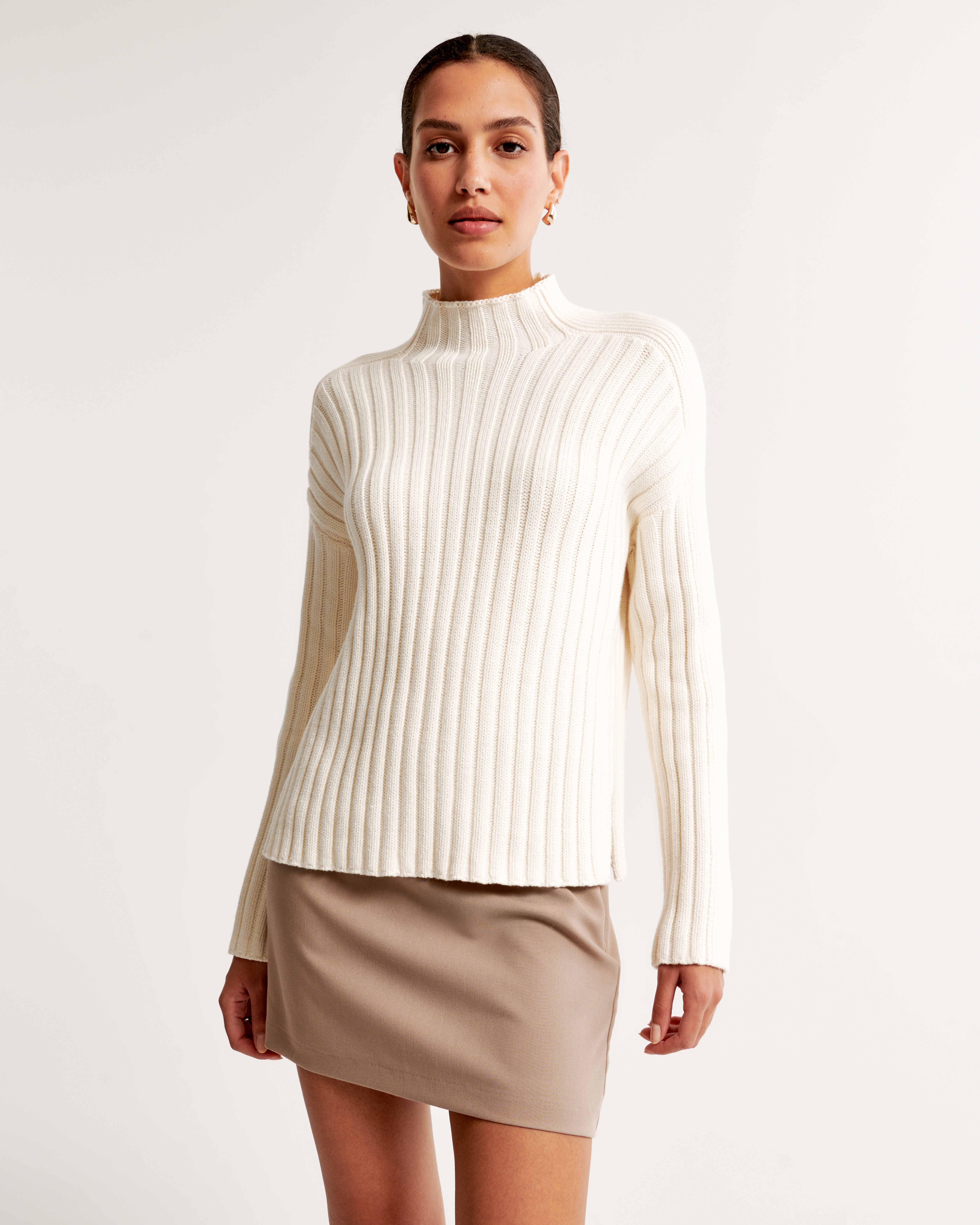 Cream ribbed polo neck jumper sale