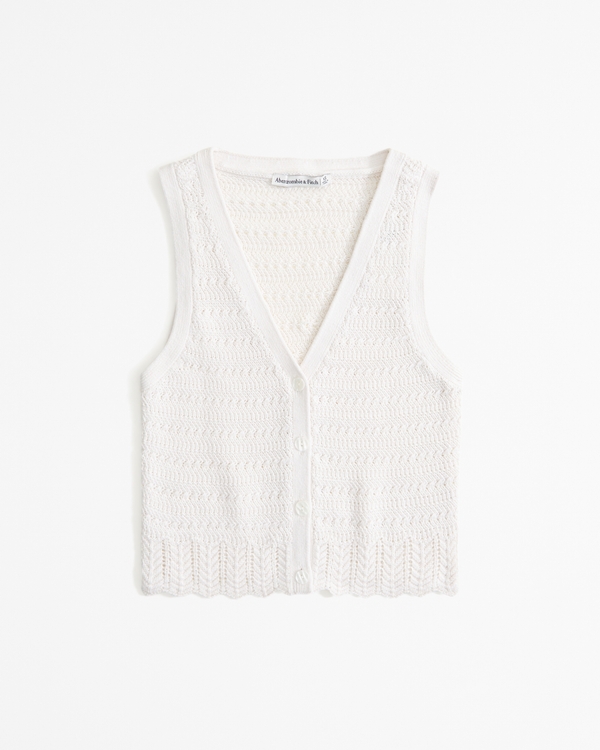 Crochet-Style Sweater Vest, Cream