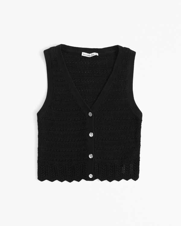 Crochet-Style Sweater Vest, Black
