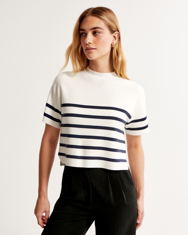 LuxeLoft Sweater Tee, Navy Blue Stripe