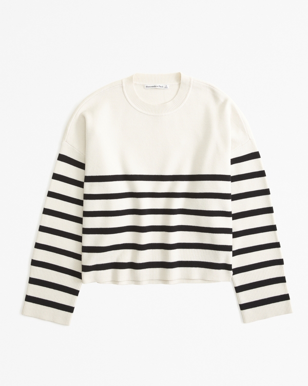 LuxeLoft Crew Sweater, Cream Stripe