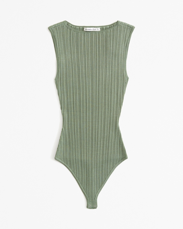 Glossy Slash Bodysuit, Green view 1