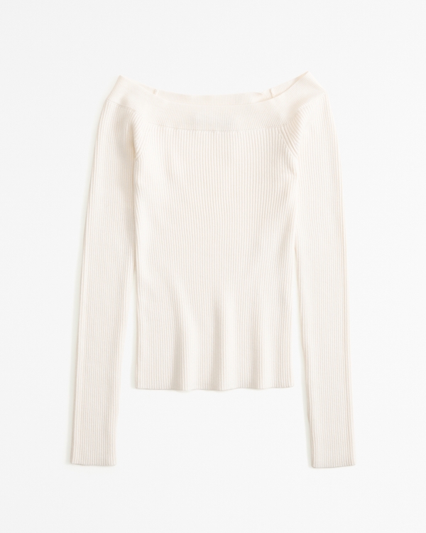 Long-Sleeve Off-The-Shoulder Top, Cream