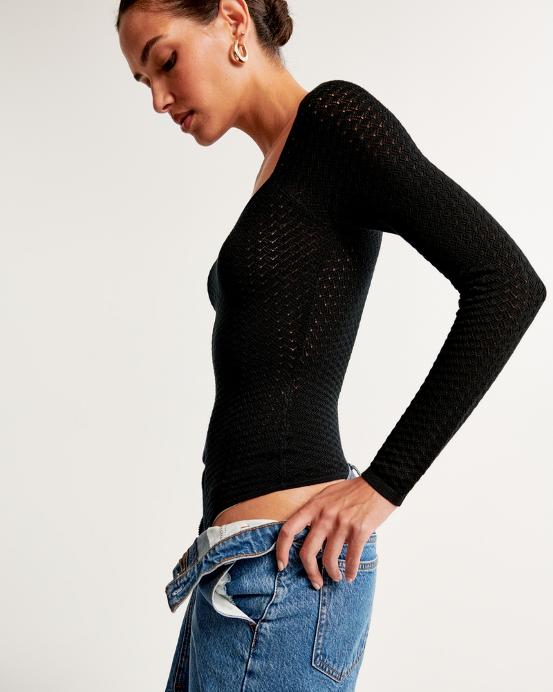 Long-Sleeve Square-Neck Rib-Knit Bodysuit for Women, Old Navy