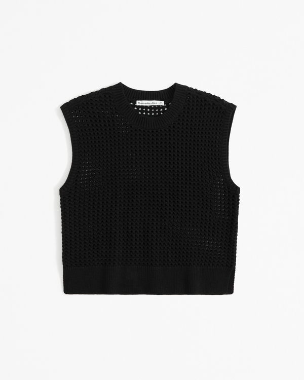 Crochet-Style Shell Top, Black