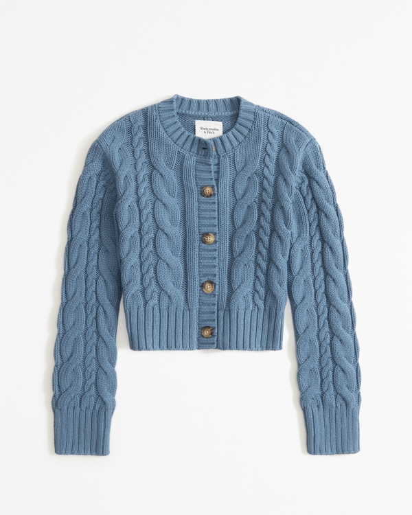 Cable Short Cardigan, Blue