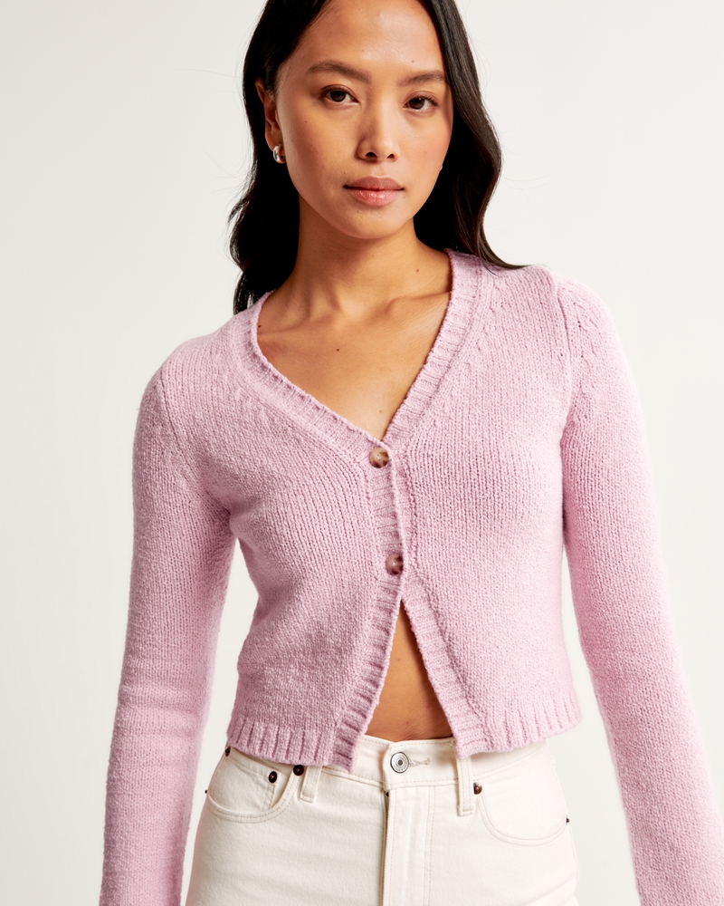 Hollister Sweater Womens M Medium Pink Cardigan Cropped V-Neck