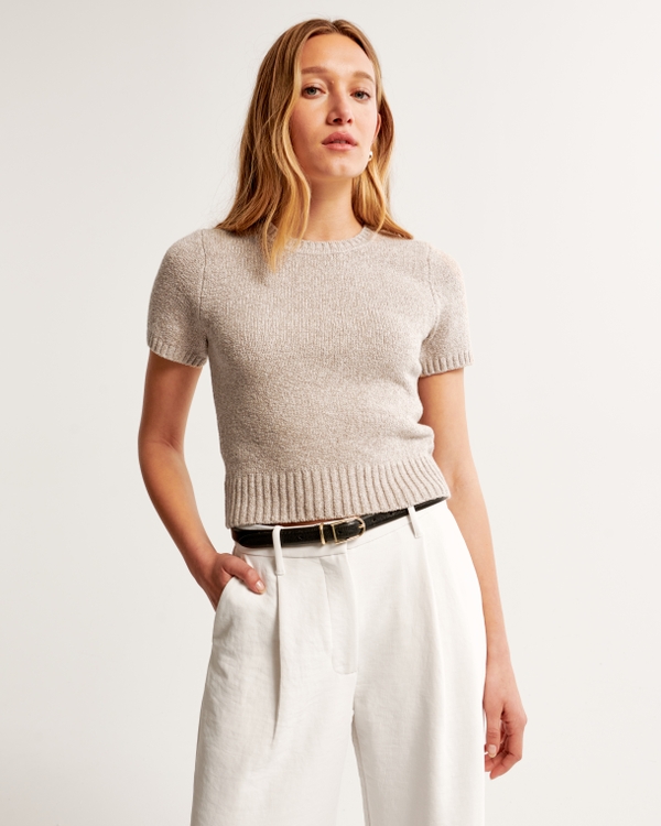 Textural Crew Sweater Tee, Clay Brown