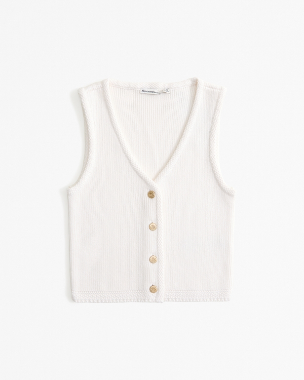 The A&F Mara Button-Up Sweater Vest, Cream
