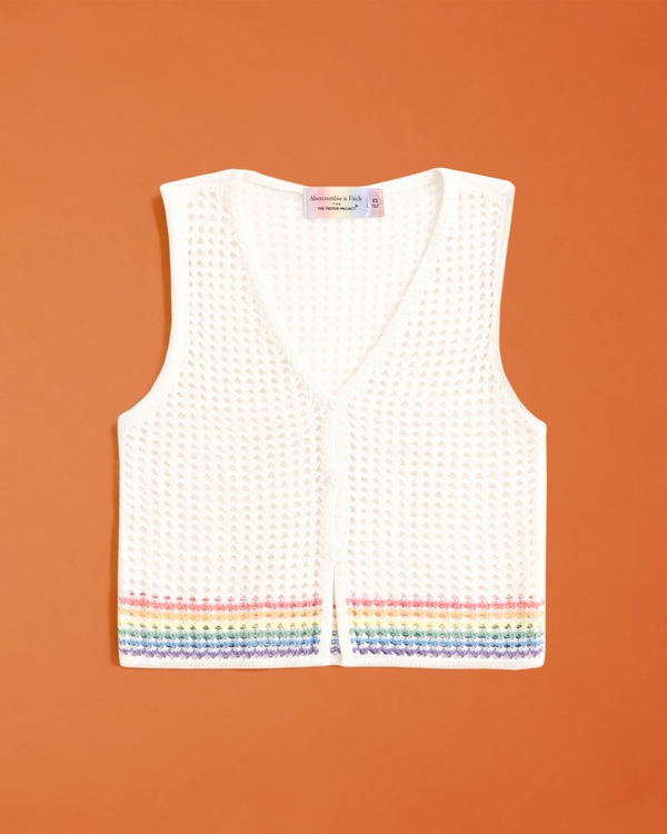Pride Crochet-Style Sweater Vest, Cream