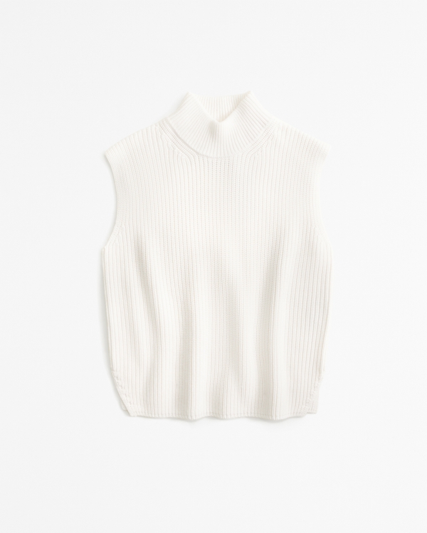 Sleeveless Turtleneck Sweater, Cream