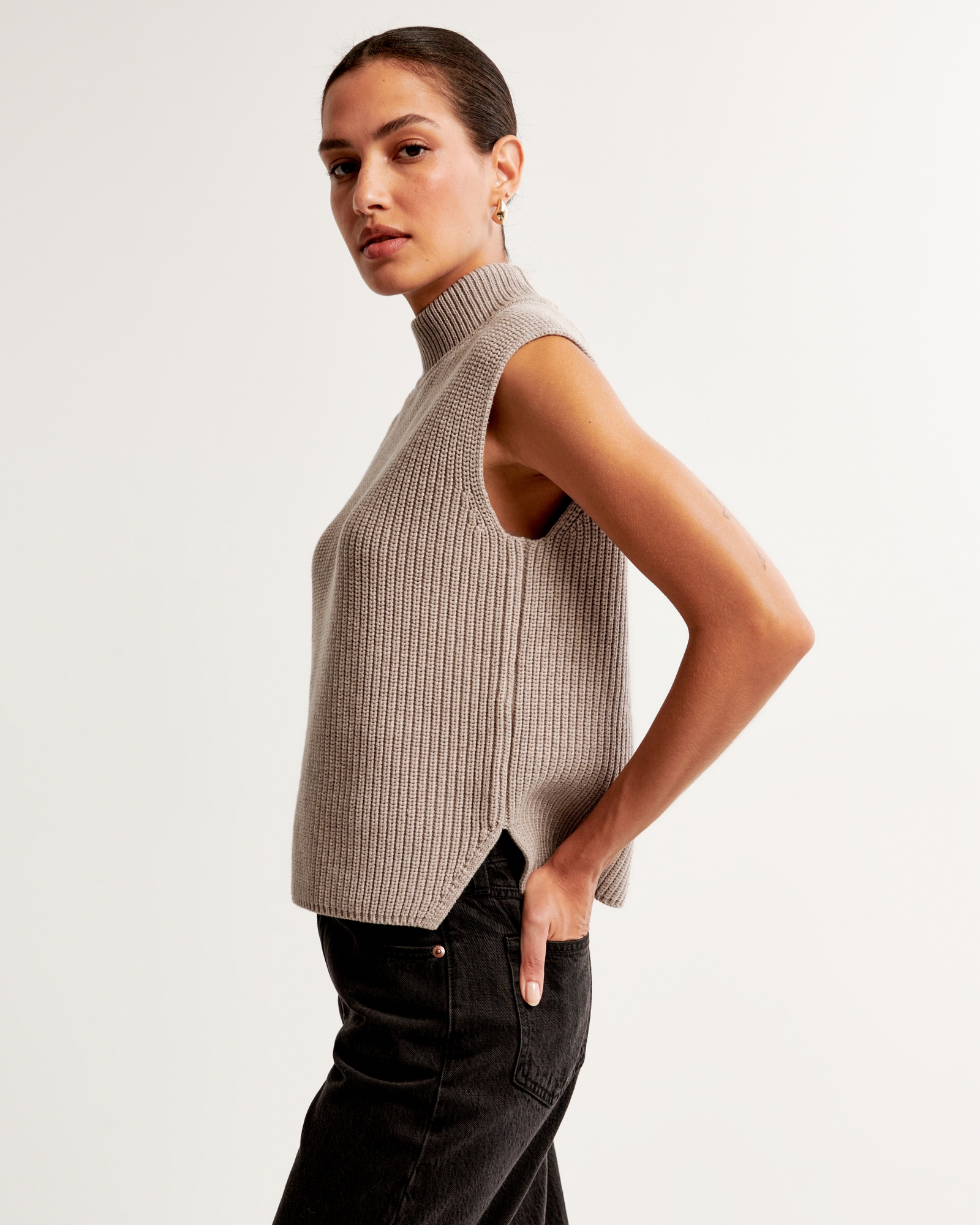 Black Eyelash Knit Top - Sleeveless Sweater Top - Turtleneck Top