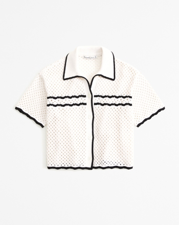 Women's Crochet-Style Button-Up Polo | Women's Clearance | Abercrombie.com