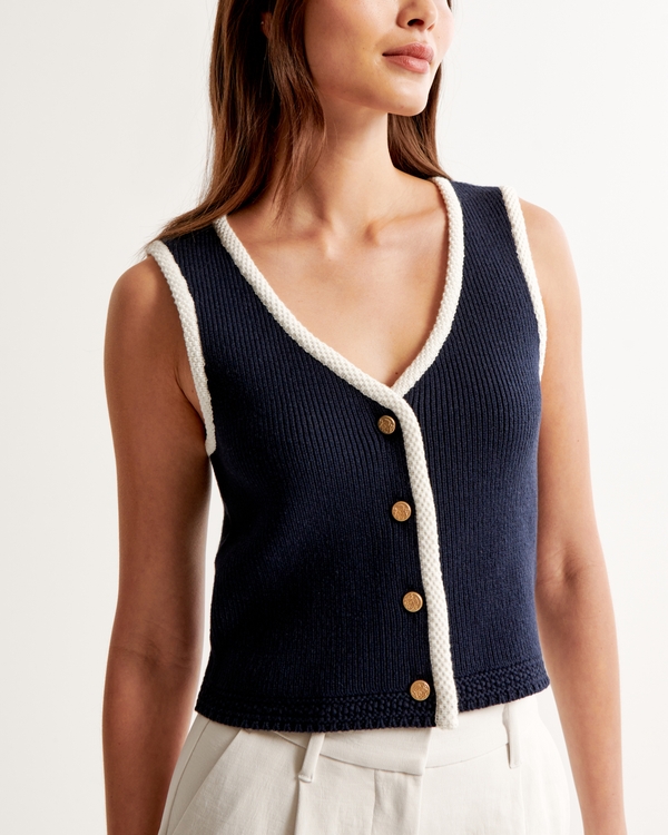 The A&F Mara Button-Up Sweater Vest, Navy