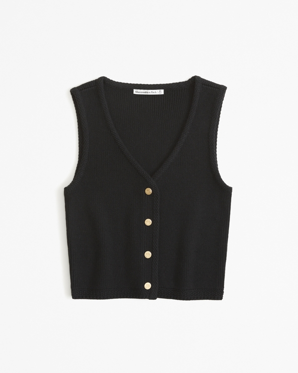 The A&F Mara Button-Up Sweater Vest, Black