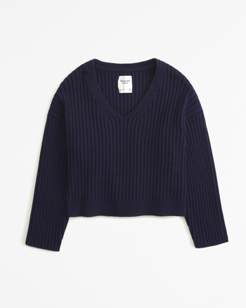 Hollister v-neck cable knit sweater in navy