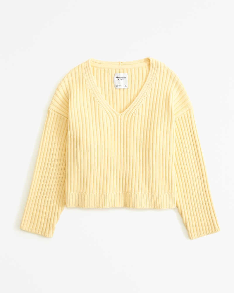 Blue&Cream Amber Cable V Neck Sweater - Bright Yellow