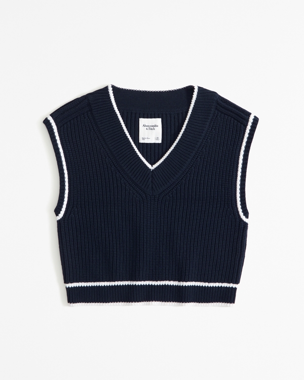 Tipped V-Neck Sweater Vest, Navy