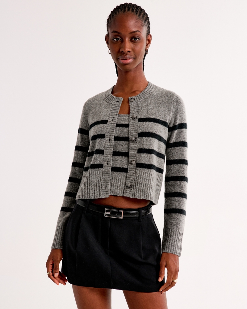 Striped Tank & Crew Cardigan Set
