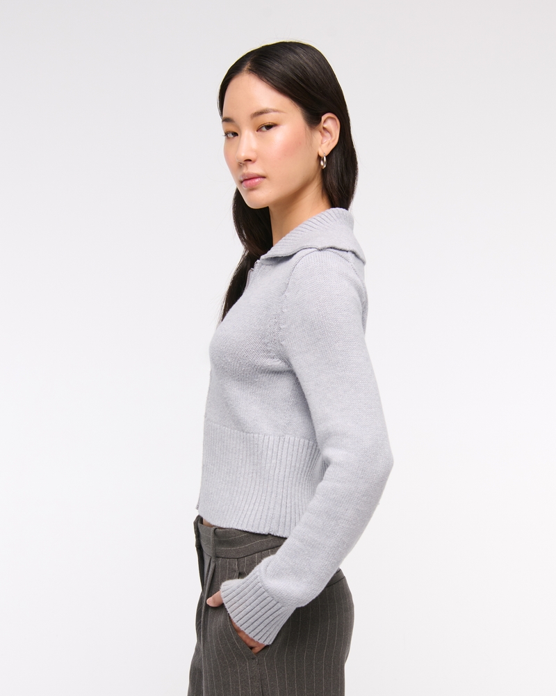 Zip-Up Collared Cardigan