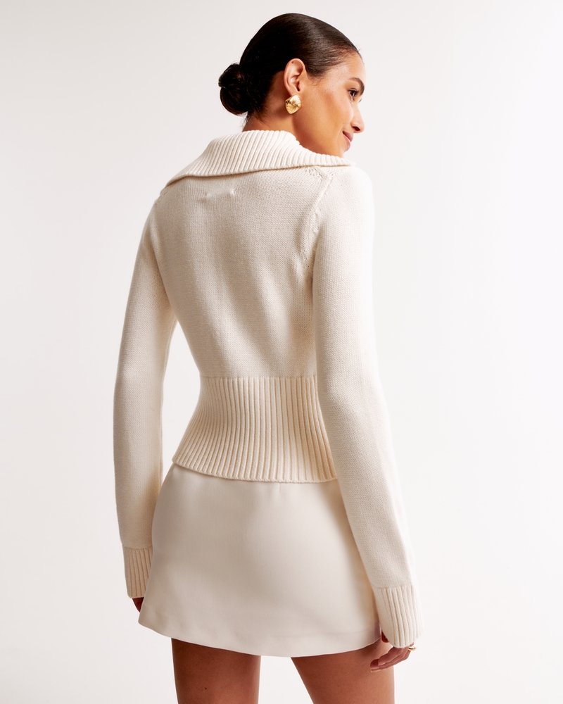 Zip-Up Collared Cardigan