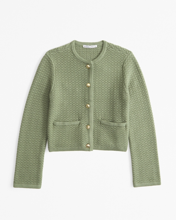 Textural Crew Sweater Jacket, Green