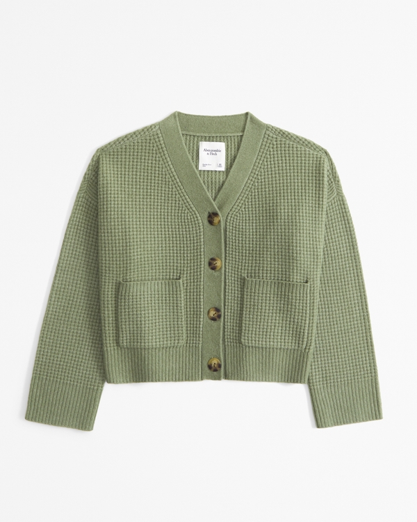 Waffle Cardigan, Green view 1