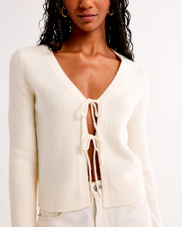 Tie-Front Cardigan, Cream