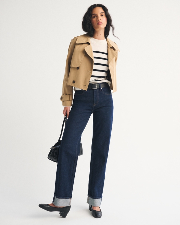 Cashmere Crew Sweater, White Stripe view 2