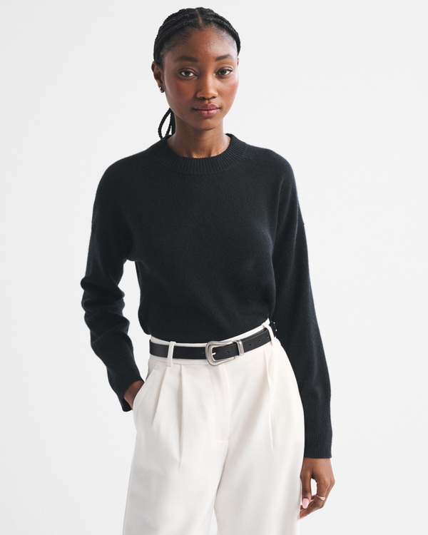 Cashmere Crew Sweater, Black view 1