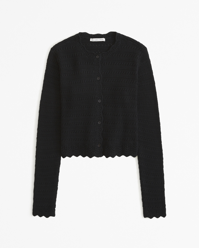 Crochet Style Slim Crew Cardigan