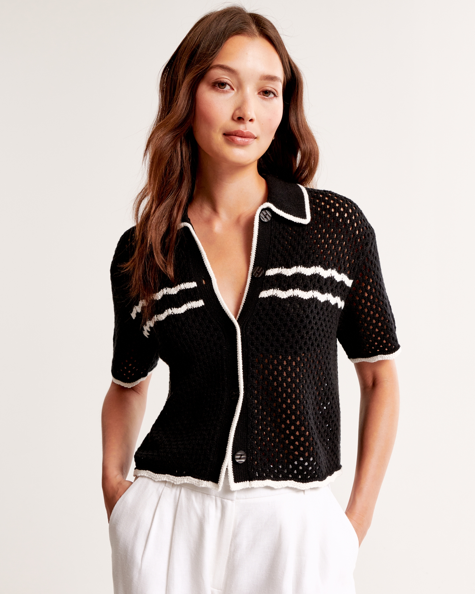 Crochet-Style Button-Up Polo