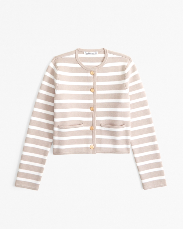 LuxeLoft Crew Sweater Jacket, Beige Stripe