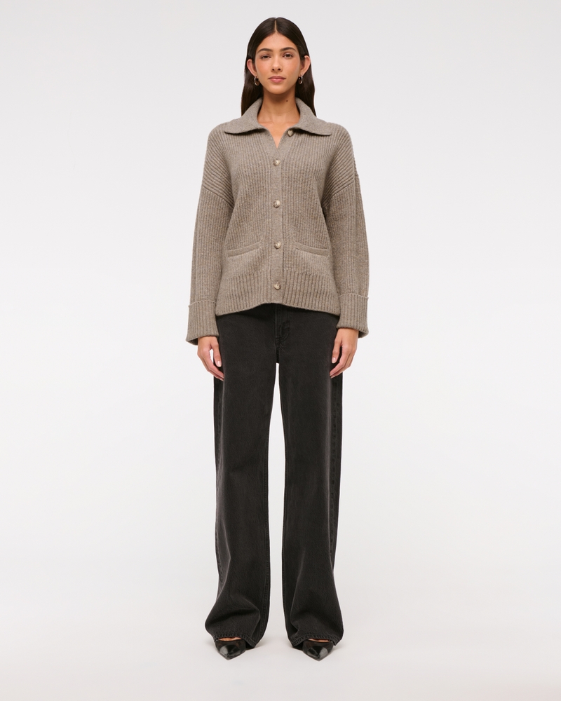 Ribbed Collared Cardigan
