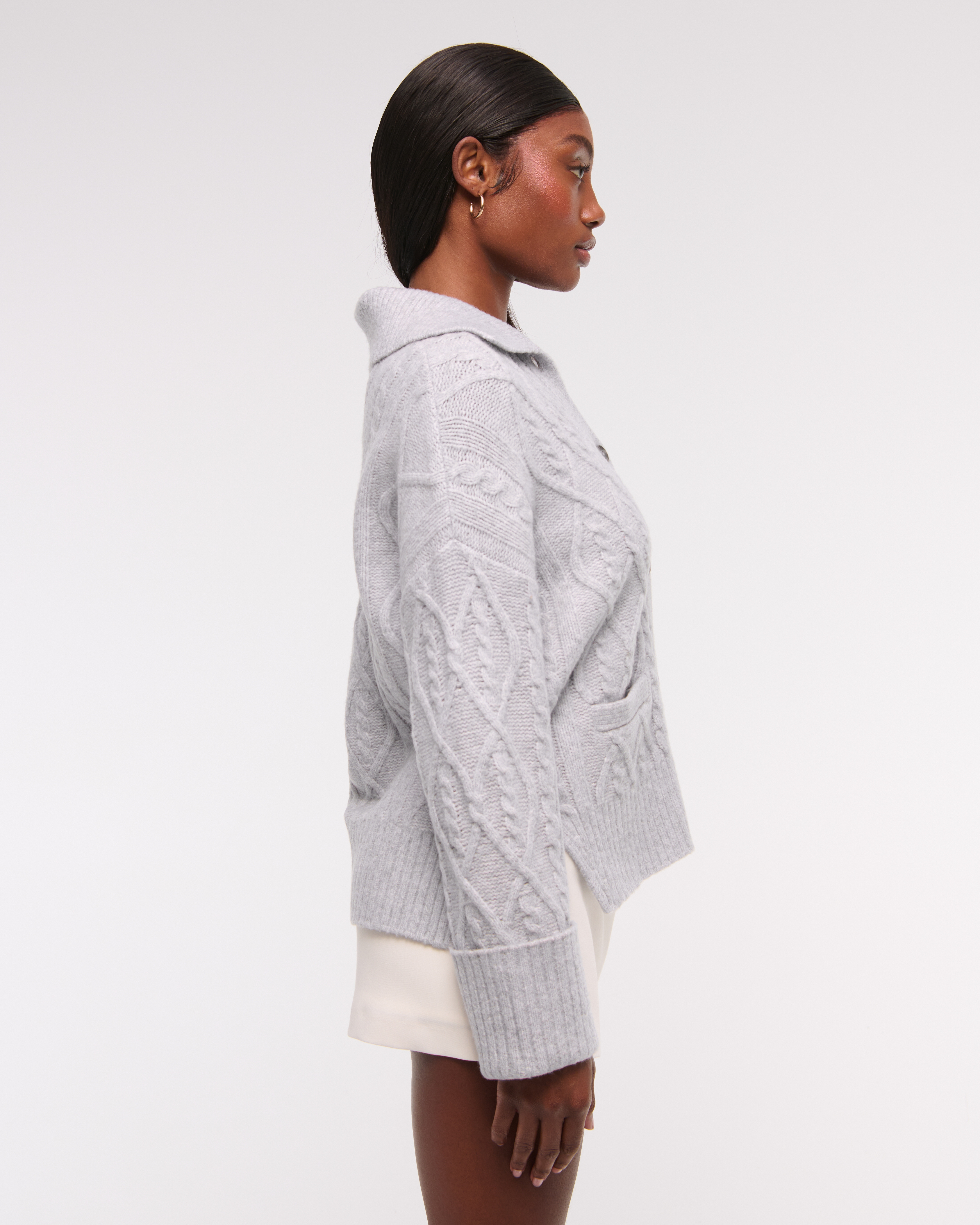 Women's Cable-Knit Collared Cardigan | Women's Tops