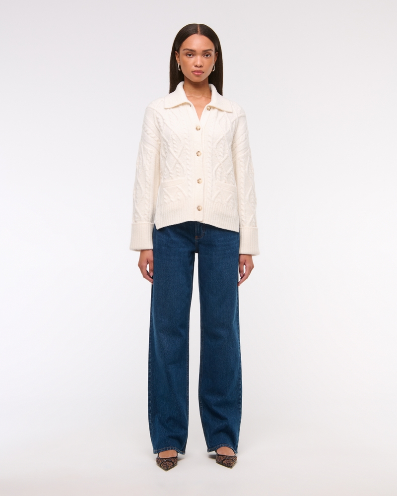 Cable-Knit Collared Cardigan
