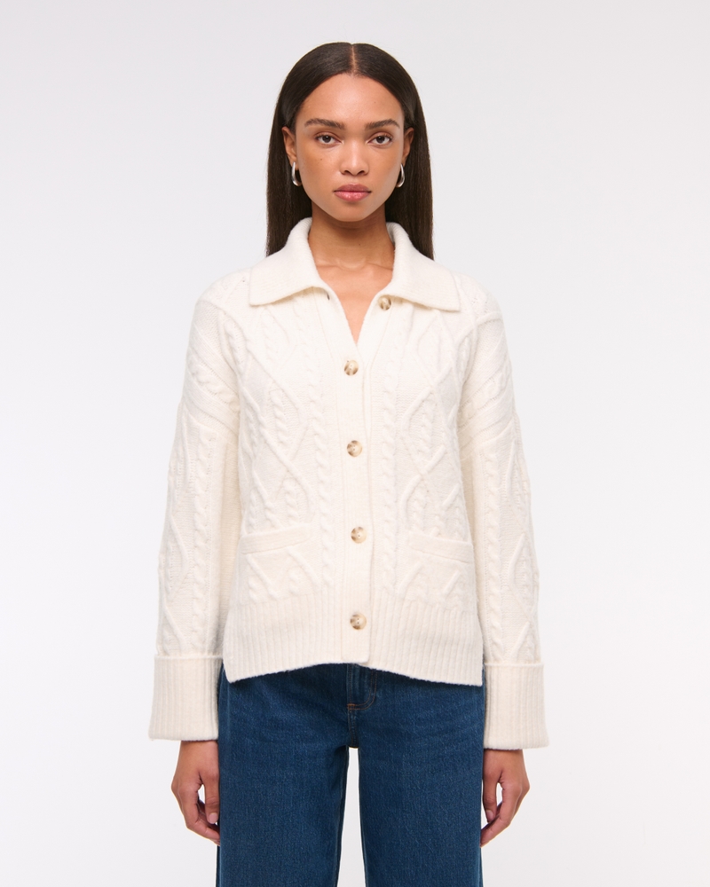 Cable-Knit Collared Cardigan