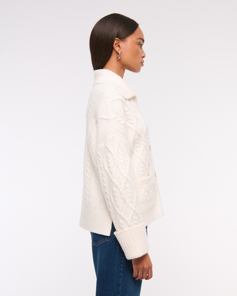 Cable-Knit Collared Cardigan