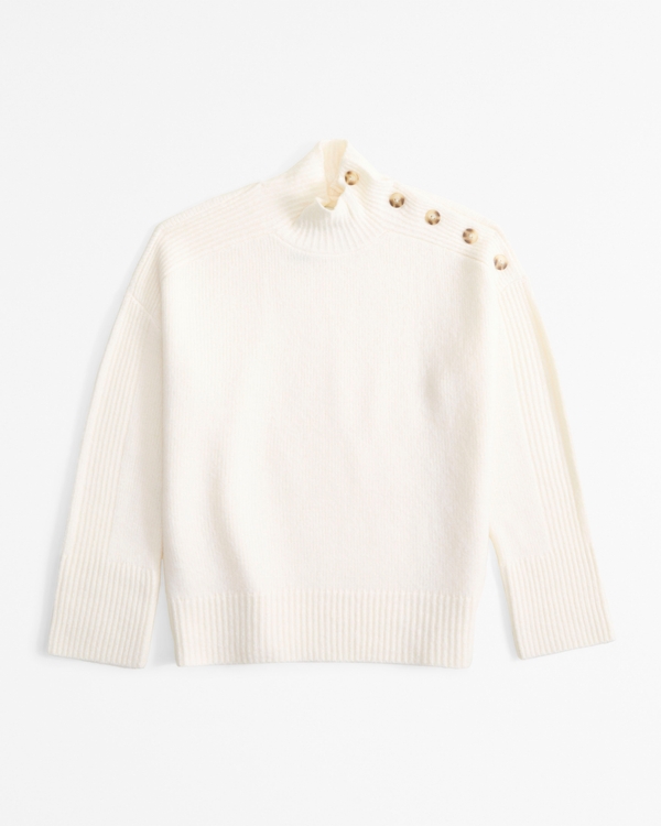 Button Detail Mockneck Sweater, Cream view 1