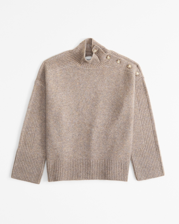 Button Detail Mockneck Sweater, Taupe view 1