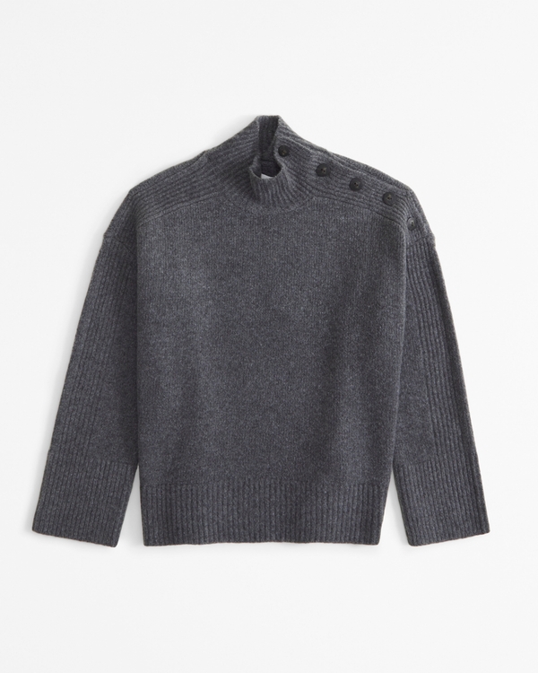 Button Detail Mockneck Sweater, Dark Gray view 1