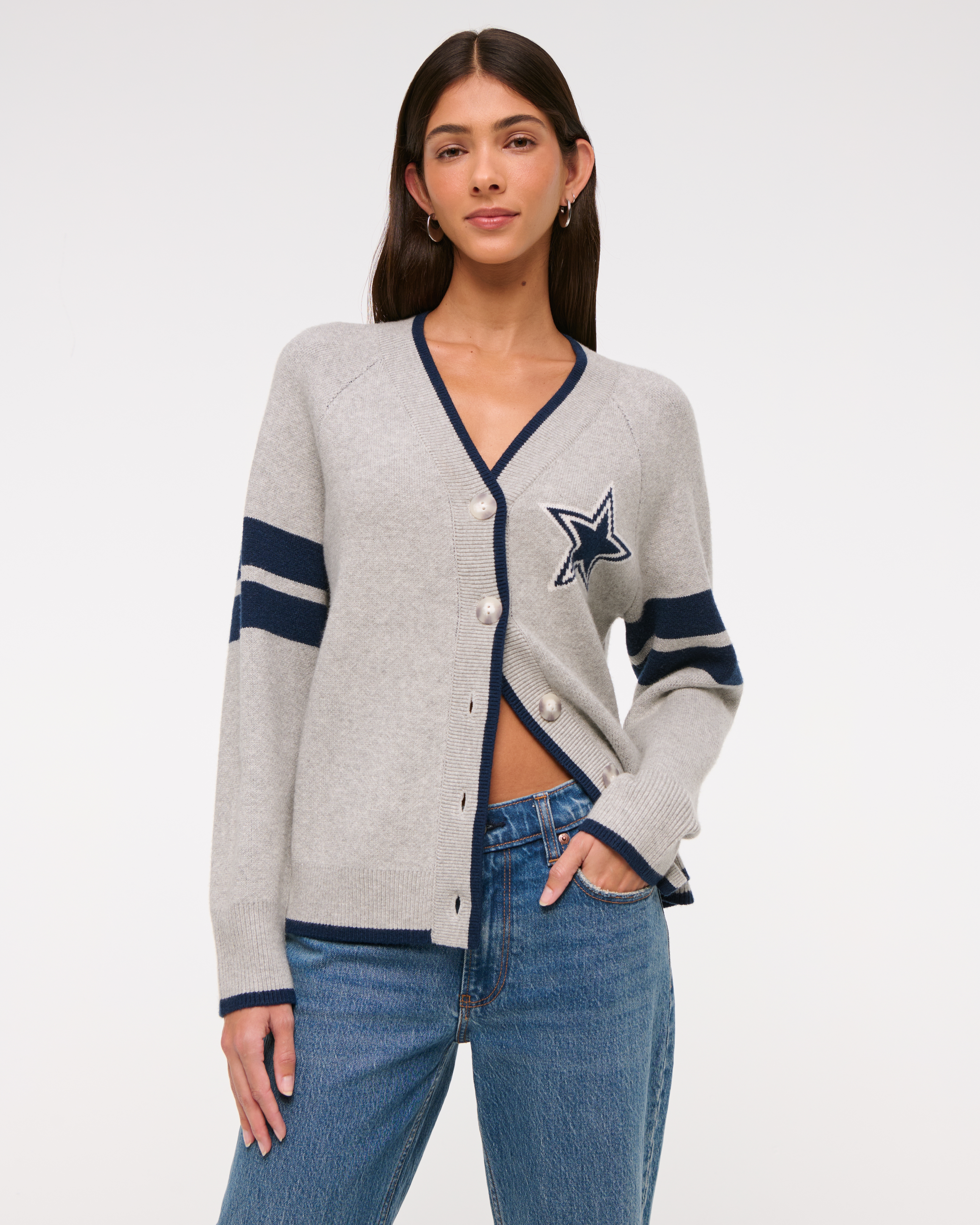 Abercrombie & Fitch Dallas Cowboys Luxeloft Cardigan In Gray