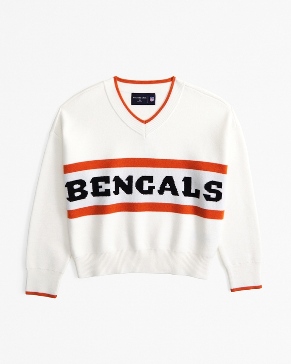Cincinnati Bengals LuxeLoft V-Neck Sweater, White - Bengals view 1