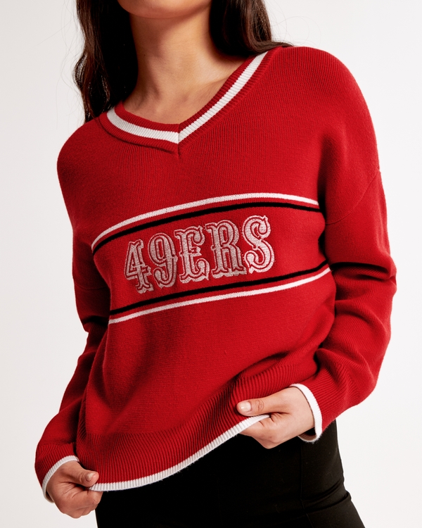 San Francisco 49ers LuxeLoft V-Neck Sweater, Red